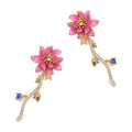 Chinese Style Enamel Lotus Drop Earrings, Elegant New Chinese Hanfu Dangle Jewelry For Women view 2