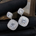 Square Micro Pave Zircon Drop Earrings, Elegant Wedding Banquet Engagement Jewelry view 3