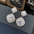 Square Micro Pave Zircon Drop Earrings, Elegant Wedding Banquet Engagement Jewelry view 5