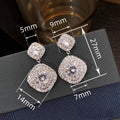 Square Micro Pave Zircon Drop Earrings, Elegant Wedding Banquet Engagement Jewelry view 4