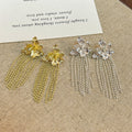 Elegant Alloy Flower Studs With Long Steel Bead Chain Tassels Light Luxury Statement Drop Earrings view 2