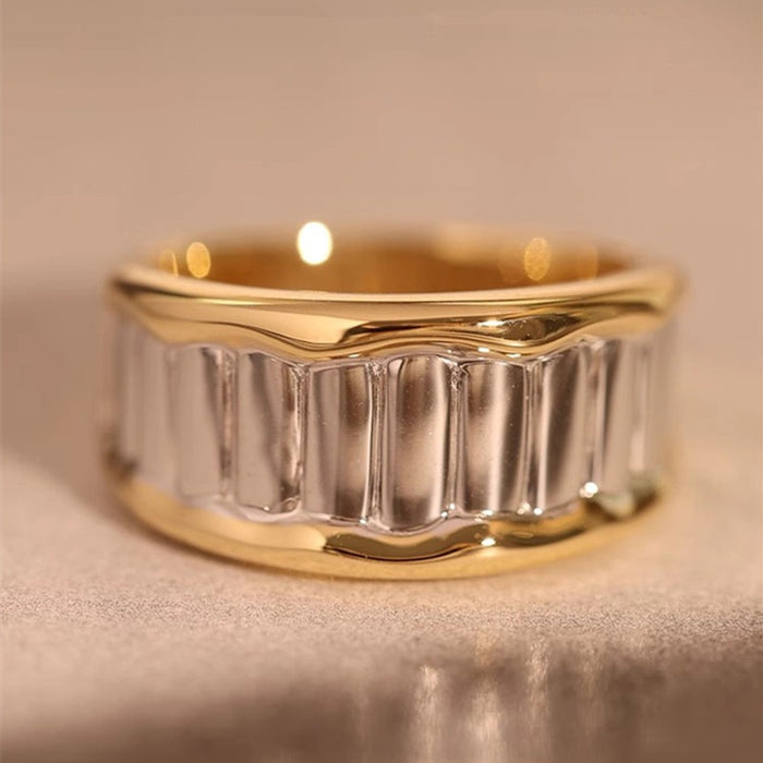 Minimalist Two Tone Plated Metal Ring For Women, Niche Stackable Fashion Jewelry