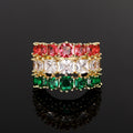 Three Color Rhinestone Arrangement Ring For Women, French Style Quadrilateral Dopamine Jewelry view 5