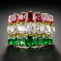 Three Color Rhinestone Arrangement Ring For Women, French Style Quadrilateral Dopamine Jewelry view 1