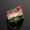 Three Color Rhinestone Arrangement Ring For Women, French Style Quadrilateral Dopamine Jewelry view 3
