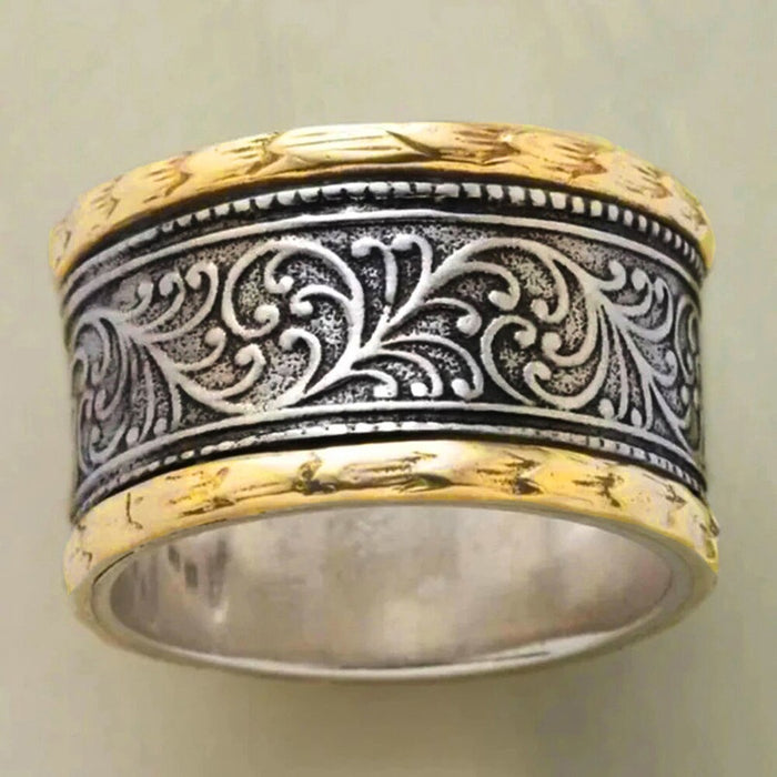 Two Tone Antique Blackened Bohemian Texture Ring For Women Natural Vintage Style Accessory