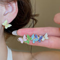Colorful Butterfly Shell Enamel Alloy Flower Stud Earrings Jewelry Set For Women view 4