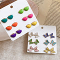 Colorful Butterfly Shell Enamel Alloy Flower Stud Earrings Jewelry Set For Women view 1