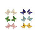 Colorful Butterfly Shell Enamel Alloy Flower Stud Earrings Jewelry Set For Women view 5