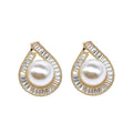 Vintage Hong Kong Style Teardrop Full Rhinestone Zircon Faux Pearl Stud Earrings For Women view 6