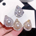 Vintage Hong Kong Style Teardrop Full Rhinestone Zircon Faux Pearl Stud Earrings For Women view 1