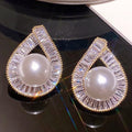 Vintage Hong Kong Style Teardrop Full Rhinestone Zircon Faux Pearl Stud Earrings For Women view 3