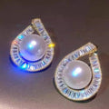 Vintage Hong Kong Style Teardrop Full Rhinestone Zircon Faux Pearl Stud Earrings For Women view 2