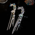 Luxury Copper Zircon Flower Tassel Clip-on Earrings for Women view 4