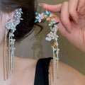 Luxury Copper Zircon Flower Tassel Clip-on Earrings for Women view 1