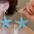 Summer Island Starfish Enamel Iron Drop Earrings With Silver Pin Vacation Style view 1