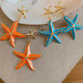 Summer Island Starfish Enamel Iron Drop Earrings With Silver Pin Vacation Style view 2