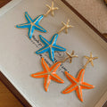 Summer Island Starfish Enamel Iron Drop Earrings With Silver Pin Vacation Style view 4