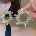 Alloy Exaggerated Flower Rhinestone Geometric Round Stud Earrings With Silver Pins For Women view 3