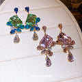 Copper Rhinestone Square Teardrop Stud Earrings Light Luxury Geometric Elegant Style view 2
