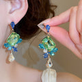 Copper Rhinestone Square Teardrop Stud Earrings Light Luxury Geometric Elegant Style view 3