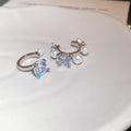 Korean Style Copper Zircon Asymmetric Pearl Clip-on Earrings, Elegant Geometric Round Ear Cuffs view 4