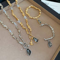 Irregular Triangle Diamond-Studded Alloy Necklace Bracelet Jewelry Set Old Money Style Elegant Fashion Accessories view 3