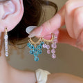 Artificial Crystal Heart Tassel Drop Earrings Sweet Playful Light Luxury Ear Jewelry view 2