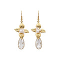 Vintage Alloy Floral Leaf Crystal Pearl Hook Earrings Elegant Spring Fashion Jewelry view 5