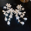 Vintage Court Style Floral Faux Pearl Stud Earrings With Rhinestone Flower Design For Women view 4