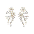 Vintage Court Style Floral Faux Pearl Stud Earrings With Rhinestone Flower Design For Women view 5