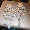 Vintage Court Style Floral Faux Pearl Stud Earrings With Rhinestone Flower Design For Women view 2