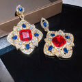 Vintage Court Style Alloy Rhinestone Rhombus Square Stud Earrings With Silver Posts view 2