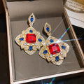 Vintage Court Style Alloy Rhinestone Rhombus Square Stud Earrings With Silver Posts view 4