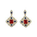 Vintage Court Style Alloy Rhinestone Rhombus Square Stud Earrings With Silver Posts view 5