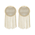 Copper Rhinestone Round Long Tassel Hoop Earrings With Silver Posts, Geometric Statement Style view 5