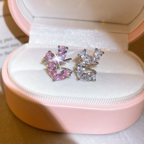 Sweet Princess Heart Zircon Copper Double Layer Ear Cuff Clip-on Earrings For Women