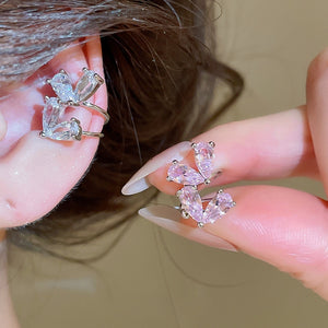 Sweet Princess Heart Zircon Copper Double Layer Ear Cuff Clip-on Earrings For Women