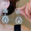 Copper Zircon Round Maple Leaf Pendant Drop Earrings, Elegant Luxury Style For Women view 3
