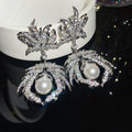 Copper Zircon Round Maple Leaf Pendant Drop Earrings, Elegant Luxury Style For Women view 4
