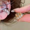 Copper Zircon Round Star Clip-on Earrings Geometric Elegant No Piercing Ear Cuffs view 1