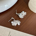 French Vintage Silver Alloy Crystal Flower Dangle Drop Studs Elegant Commuter Fashion Earrings view 4