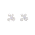 Elegant Cream Matte Petal Flower Studs With Pearl Center Alloy Silver Pin Fashion Earrings view 5
