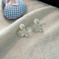 Elegant Cream Matte Petal Flower Studs With Pearl Center Alloy Silver Pin Fashion Earrings view 3