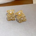 French Style Copper Zircon Flower C Shape Stud Earrings Light Luxury Earrings For Women view 4