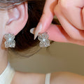 French Style Copper Zircon Flower C Shape Stud Earrings Light Luxury Earrings For Women view 3
