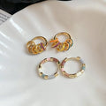 14K Gold Plated Copper Enamel Circle Pendant Drop Earrings For Women Elegant OL Style view 3