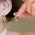 14K Gold Plated Copper Enamel Circle Pendant Drop Earrings For Women Elegant OL Style view 4