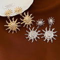 Vintage Alloy Crumpled Round Sunflower Stud Earrings European Style Statement Metal Jewelry view 2