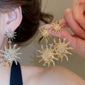 Vintage Alloy Crumpled Round Sunflower Stud Earrings European Style Statement Metal Jewelry view 1